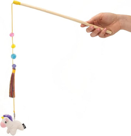 ZippyPaws ZippyStick - Unicorn Interactive Cat Teaser Wand for Indoor Cats & Kittens, Cute Kitty Toys for Boredom, Fun Feathered Tassels & Plush Dangling Toy