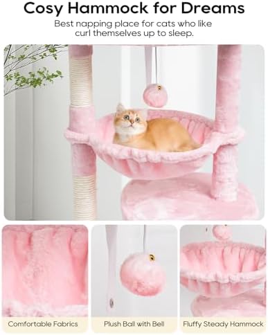 SYANDLVY Pink Cat Tree for Indoor Cats, Modern Tower with Scratching Post - Image 3