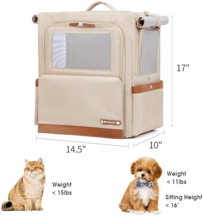 Cat Backpack Carrier for Large Cats, Shaded Waterproof Small Dog Backpack with Breathable Mesh, Soft Side Safety Pet Backpack for Hiking, Travel, Outdoor (Champagne) - Image 2