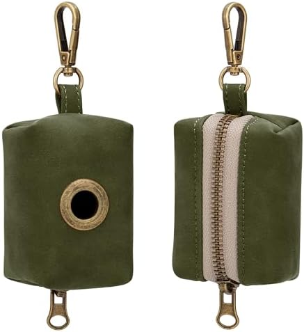 Didog Dog Poop Bag Holder for Leash, Stylish PU Leather, Dark Green - Image 2