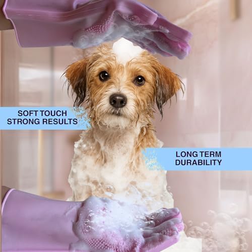 Grooming Gloves for Cats & Dogs - Pet Hair Removal Glove, Silicone Brush for Dog or Cat Washing, Puppy Bath Supplies for Shedding Cleaning Bathing & Massage, Fur Remover Mitt, Shower Shampoo Scrub - Image 5