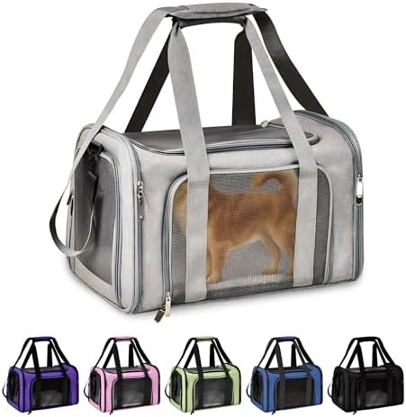 Pet Travel Carrier Bag – Airline Approved Soft-Sided Dog & Cat Carrier, Foldable, Breathable Mesh, Washable Pad – Fits Pets up to 15 lbs – The Pup Quartet (Grey) by ThePupQuartet
