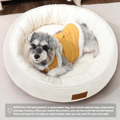 Zerbuger 23in Cream Round Dog Bed Sofa for Dogs Cats, Machine Washable - Image 6