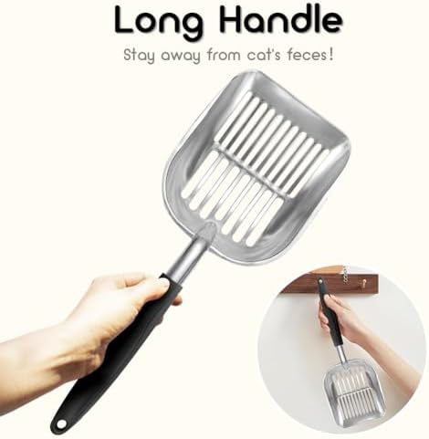 Cat Litter Scoop - Sturdy Mesh Scooper,Long Handle Cat Scooper,Aluminum Alloy Sifter Metal Scoop,Poop Sifting,Mesh shovel,Suitable for Cat Litter Box,Christmas GiftSuitable for Cat Litter Box - Image 4