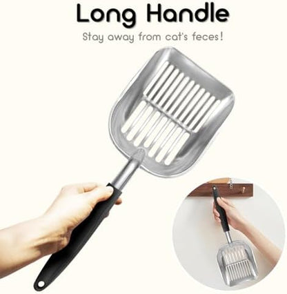 Cat Litter Scoop - Sturdy Mesh Scooper,Long Handle Cat Scooper,Aluminum Alloy Sifter Metal Scoop,Poop Sifting,Mesh shovel,Suitable for Cat Litter Box,Christmas GiftSuitable for Cat Litter Box - Image 4