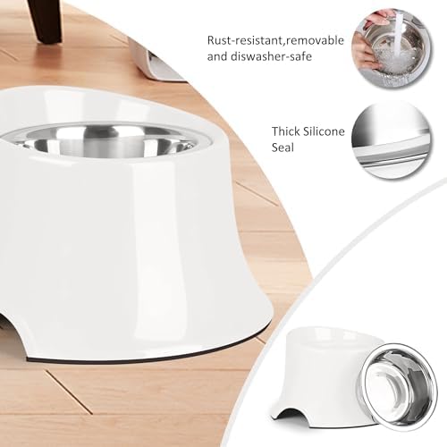 Tilted Elevated Dog Bowls Non-Slip & Non-Spill Pet Feeder with Elevated Detachable Melamine Stand, High Capacity Tilted Dog Bowl for Medium Small Size Dogs M/2 Cup White - Image 5