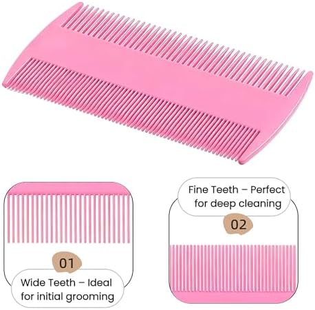 MEDUWEDU 5 Pack Flea & Lice Comb Set for Cats, Dogs & Kids – Stainless Steel Fine Tooth Nit Comb Kit with Double-Sided Tear Stain Remover, Grooming Brush & Peine para Piojos for Thick Hair (Pink) - Image 5