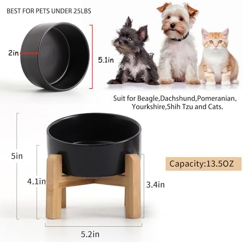 Petygooing Black Raised/Elevated 15°Slanted Ceramic Dog Bowl for Small Breeds,Tilted Anti Slip Pet Feeding Bowl,Food Water Dish with Stand for Cats and Small Dogs Puppy 13.5 OZ (5.1In /1.7 Cups) - Image 4