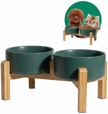 Elevated Ceramic Dog Bowl, 2 Cups Dog Food and Water Bowl Set with Stand by PTOBER