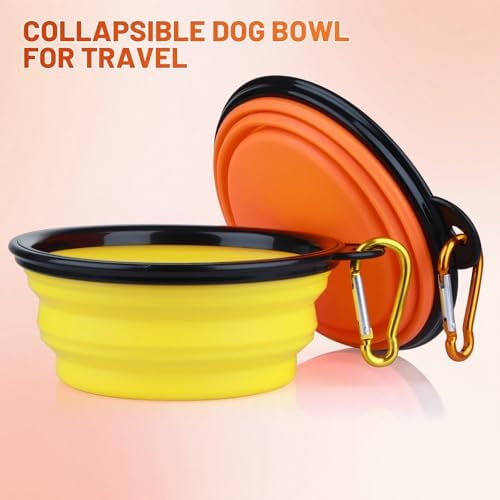 Dog Bowl Pet Collapsible Bowls, 2 Pack Collapsible Dog Water Bowls for Cats Dogs, Portable Pet Feeding Watering Dish for Walking Parking Traveling with 2 Carabiners (Small, Orange+Yellow) - Image 2