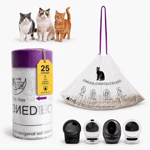 25 Count Litter Box Robot 5/4/3/EVO Waste Bags, Automatic Litter Box Liners, Transparent Sensor-Friendly Drawstring Cat Litter Bags, Heavy Duty Tear Resistant, Pre-Separated, 25.2 x 15.7 In by Unknown