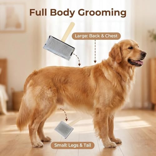 2PCS Dog Slicker Brush & Pet Comb, Cat Dog Rabbit Pin Grooming Brush Extra Large & Small Size, Matted/Loose Fur, Knots, For Doodle/Goldendoodle/Labradoodles Grooming and Shredding Short/Long Hair - Image 2