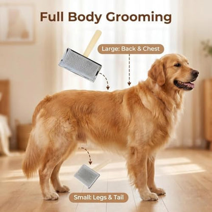 2PCS Dog Slicker Brush & Pet Comb, Cat Dog Rabbit Pin Grooming Brush Extra Large & Small Size, Matted/Loose Fur, Knots, For Doodle/Goldendoodle/Labradoodles Grooming and Shredding Short/Long Hair - Image 2