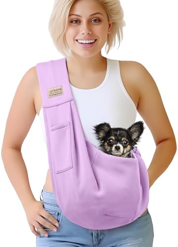 Pet Dog Sling Carrier for 3-10 lbs pet,Dog Purse Pouch,Dog Satchel,Reversible unadjustable Strap Travel Hand-Free Safe Bag Small Puppy Backpack (Lightpurple) by ArtisomeOfficial