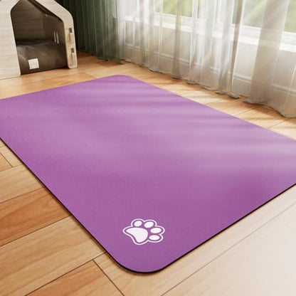 HotLive Dog Food Mat - Absorbent Cat Mat for Food and Water, No Stains Pet Feeding Bowl Mat, Easy to Clean Pet Placemats, Quick Dry Dog Water Dispenser Mat for Messy Drinkers | Paw Purple 24"x36" by HotLive