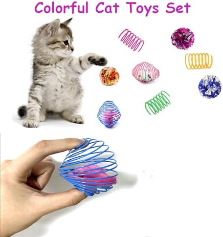 18 Pack Assorted Cat Metal Spring Balls Stretchable Large Cat Spiral Toy Crinkle Balls Interactive Kitten Rolling Coils Spring Inside Caged Rats Pet Supplies Indoor Outdoor Ferrets - Image 5