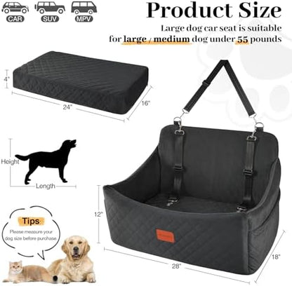 Wooaidagg Dog Car Seat for Medium & Large Dogs Up to 55lbs, Memory Foam Cushion, Washable Cover, Safety Straps & Non-Slip Bottom(Black,Large) - Image 3
