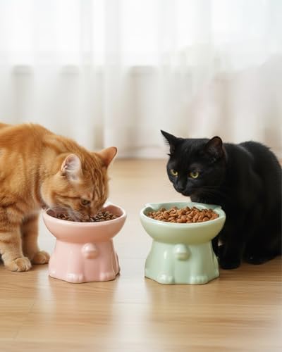 Ceramic Elevated Cat Bowls, 4 Pack 5 Oz Whisker Friendly Cat Bowls Cats Food Bowl Cats Food Dishes for Cats, Small Dog, Kitten, Microwave & Dishwasher Safe, 5.1 x 4.3 inch - Image 5