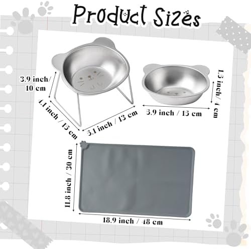 Elevated Cat Bowl with Food Mat - 15°Tilted Stand Raised Cat Bowl, Stainless Steel Whisker Friendly Anti Vomiting Food Water Dishes, Silicone Feeding Mat for Cats Puppy Kitten Small Dog - Image 2