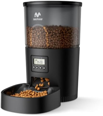 IMIPAW Automatic Cat Feeders, 3L Timed Cat Dry Food Dispenser, Dual Power Supply, Programmable Portion Size, 1-6 Meals Per Day, Auto Pet Feeder for Cats and Small Dogs, with Desiccant Bags by IMIPAW