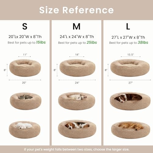 Love's cabin Calming Cat Bed for Indoor Cats, Anti-Anxiety Donut Round Dog Bed,Fluffy Faux Fur Washable Pet Bed for Small Medium Dogs and Cats, Taupe, 24in - Image 6