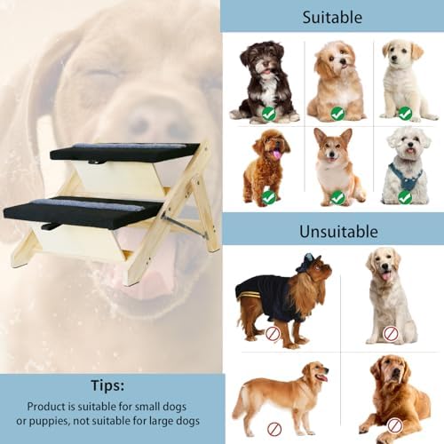 2-in-1 Indoor Pet Ramp, Wooden Folding 2-Tier Pet Stairs with Non-Slip Carpeted Steps, Ramp Perfect for Bed and Couch - Image 7