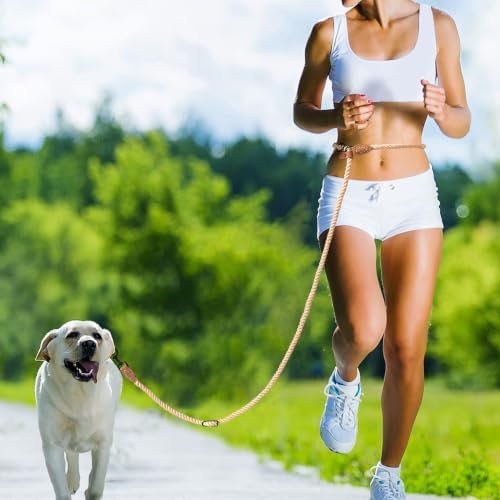 Mile High Life Hands Free Dog Leash, Crossbody Waist Leash with Genuine Leather Connection, Multifunctional Adjustable Slip Lead for Dog Walking Running (Light Brown, 7FT) - Image 2