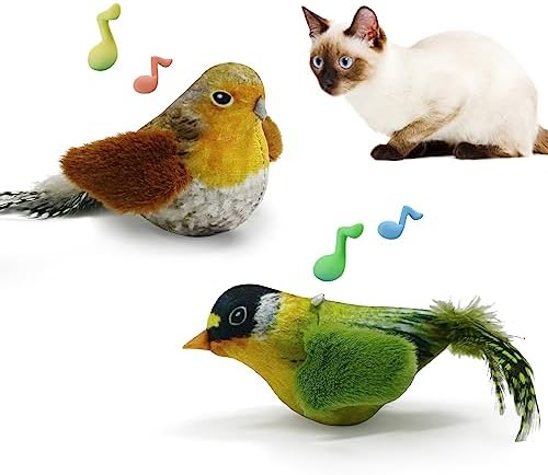 LEWISER Cat Toys Chirping Tit 2 Pcs with Catnip SilverVine, Suitable for Cat Wand Toys, Simulation Bird Design, Interactive Toys for Indoor Kitty Kitten Exercise, Green and Ground by Lewiser