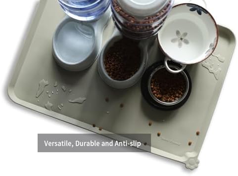 Hoki Found X-Large Silicone Pet Feeding Mats - Non Slip, Waterproof Dog & Cat Food Mats - Placemats for Carpet - Cream Green - Image 4