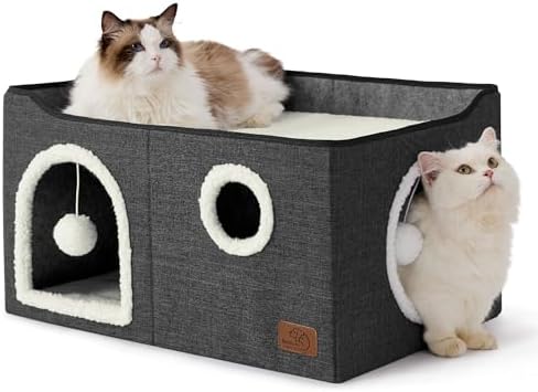 Bedsure Extra Wide Cat House Bed with Fluffy Ball and Scratch Pad by BEDSURE