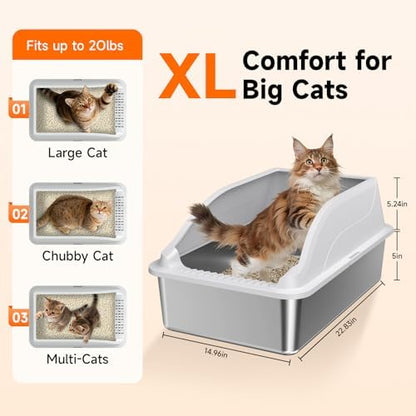 2PACK Stainless Steel Litter Box, XL Odor Free, Light Grey - Image 2