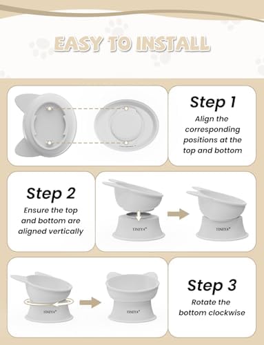 YINEYA Cat Bowls, Cat Food Bowl Elevated to Protect Neck & Anti-Vomit, Whisker-Friendly Raised Food & Water Bowls for Indoor Cats/Small Dogs, Cute Pet Feeding Bowl 6 OZ Each, Dishwasher Safe, White - Image 6