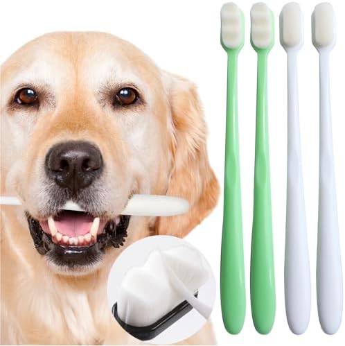 Dog Toothbrush Kit, Ultra Soft Pet Tooth Brush for Medium to Large Dogs & Cats 4 Pack, Greenwhite by MoonyMars