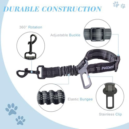 2 Pack Dog Seat Belt Adjustable Dog Car Seatbelts for Vehicle Nylon Pet Safety Seat Belt with Elastic Bungee Buffer Reflective & Durable Car Harness for Dogs… (Black + Blue) - Image 4