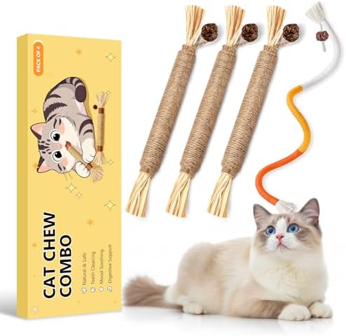 Cat Toys for Indoor Cats, Orange, 3 Pcs Silvervine Sticks & 1 Pc Rope by Home