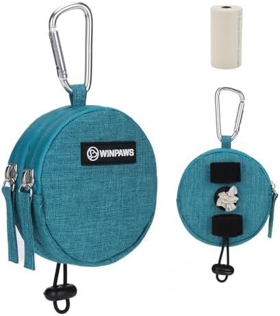 Dog Poop Bag Holder for Leashes- Dog Treat Pouch with Waterproof Zipper,Puppy Training Small Bag with Carabiner & Bungee Toggle,Two Pockets for Dry or Wet Treats-Pet Travel Walking Essentials (Green) by Unknown