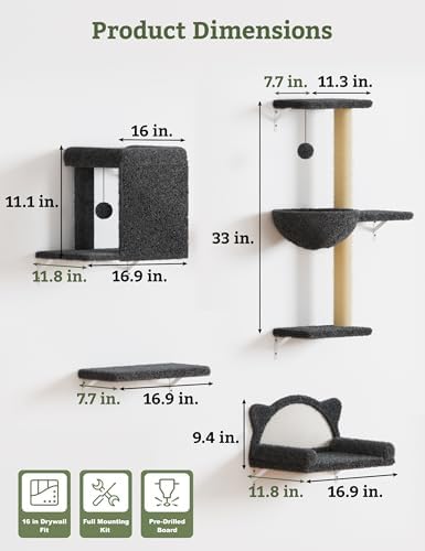 5-in-1 Cat Wall Shelves, Solid Wood Cat Wall Furniture Set for Indoor Cats - Image 5