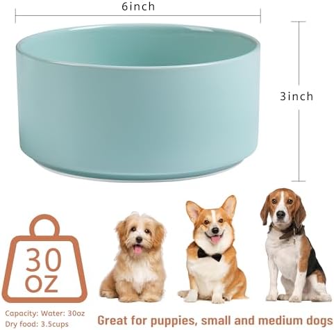 Dog Bowls, Non Slip Heavy Ceramic Dog Food and Water Bowl with Silicone Base, Pet Feeding Bowl for Puppies, Small and Medium Dogs (Glossy Light Green, 6 Inches) - Image 2