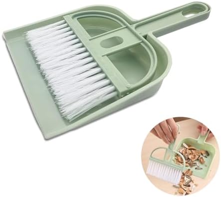 Mini Dustpan and Brush Set, Portable Exquisite Pet Waste Cleaning Kit, Hamster Sand Scooper Cage Cleaning Tool for Small Pets Guinea Pigs Hedgehogs Hamsters Chinchillas Rabbits (Green) by LuckyOpt