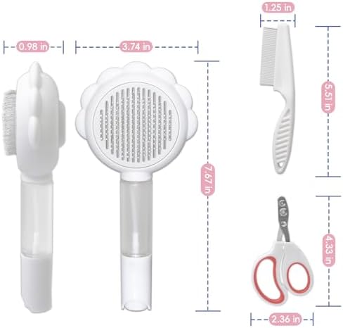 Cat Brushes For Indoor Cats, Cat Shedding Brush With Pet Flea Comb & Pet Nail Clippers, Slicker Brush For Dogs & Rabbit Grooming Kit, Spray Hair Removal Comb With Release Button & Visual Spray, White - Image 2