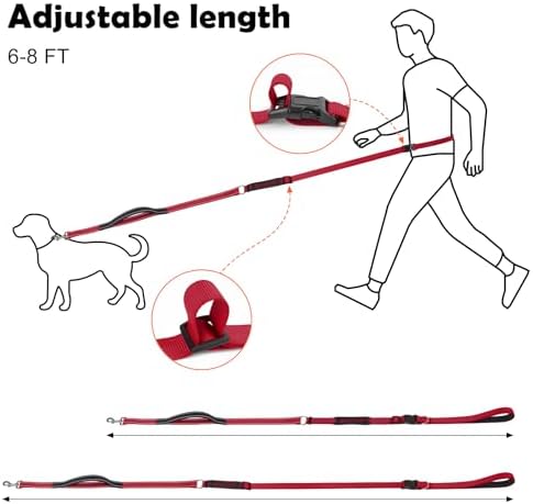 XiaZ Hands Free Dog Leash,Versatile Crossbody Dog Leash,5.9-7.9 FT Waist Belt with Double Handles for Small Medium and Large Dogs Walking, Running and Jogging, Red - Image 6