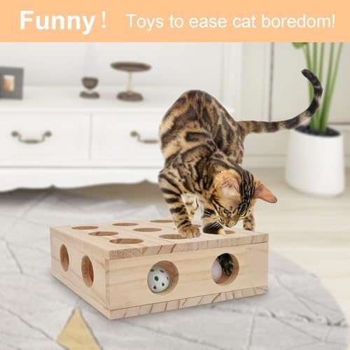 Hypeety Interactive Cat Toy Puzzle Box Wooden Treat Maze Scratcher Peek Play Toy Box Fun Interactive Cat Toy Fun Hide and Seek Agility Toys - Image 5