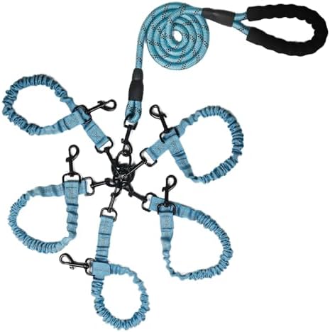 Dog Double Leashes,Rope Bungee Three Leash with Padded Handle Removable for 3 Dogs,Tangle-Free, Padded Handles, 360° Swivel Control (Blue, 5 Way) by Y-ANNJYA
