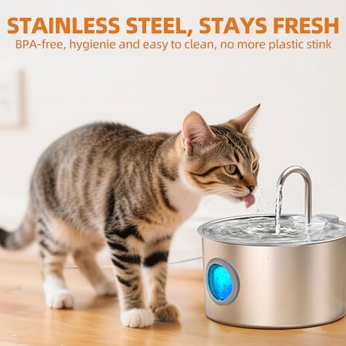 3.2L Cat Water Fountain Stainless Steel with 20 Filters Automatic Pet Water Fountain for Cats/Dogs Indoor Ultra Quiet Metal Cat Fountains for Drinking Kitty Watering Supplies for Animals - Image 2