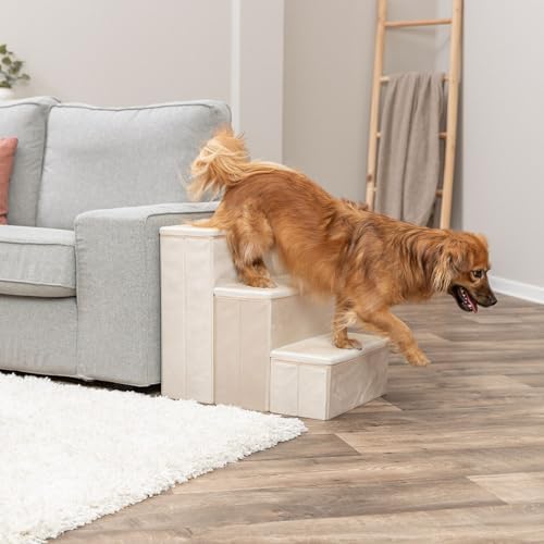 TRIXIE 3-Step Velour Pet Stairs for Small Dogs & Cats - 17.7" H - Beige - Image 2
