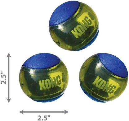 KONG Squeezz Action Ball Dog Toy – Durable Bouncy Ball with Built-in Squeaker – Great for Fetch & Chewers – Stimulates Play & Exercise (Blue, Medium (6 Pack))