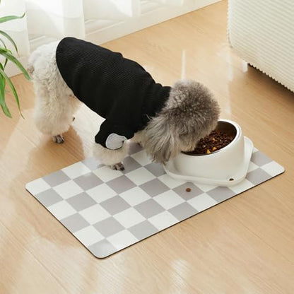 Checkered Dog Feeding Mat, Absorbent Mats for Dog Food and Water Bowl, Dispenser, Feeder, Retro Aesthetic Grey Checkerboard Pet Placemat for Dogs, Cats, Puppy Accessories, 16" X 24” - Image 3