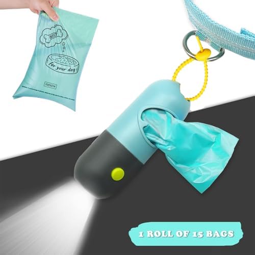 Dog Poop Waste Bags Holder with LED Flashlight|Cute Doggie Poo Bags Dispenser for Pet Leash|Trash Waste Bags Carrier with Potty Bags Clip Fastener LR44 Button Cells Included(2 Pack) (Crystal Blue) - Image 3