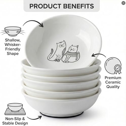Non-Slip Cat Food Bowls, 6 Pack Whisker-Friendly Ceramic Bowls - Image 4