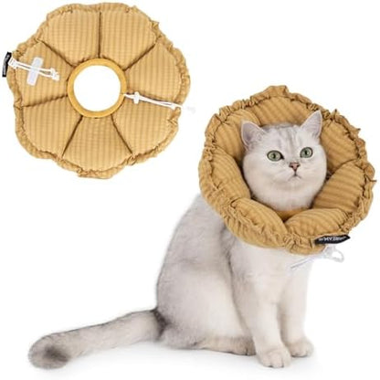 H HIDREAM Soft Cat Cone Collar， Cute Adjustable Cat Recovery Collar，Elizabethan e Collar that can Protect Head and Foot Wounds，Daisy Yellow All-Season Style by HHIDREAM